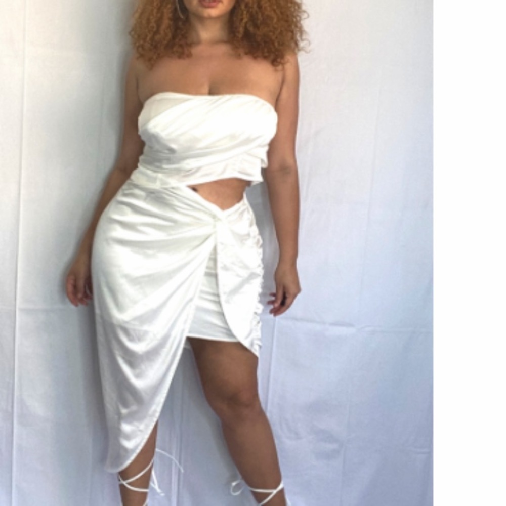 Strapless White Satin Dress